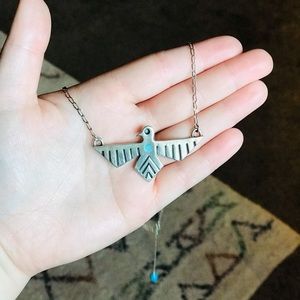Sterling Silver & Natural Turquoise Thunderbird Necklace